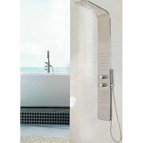 K&A Company Stainless Steel Rainfall Waterfall Wall Mount Shower Panel Head Room Bathroom 57" 12 x 8 - B076KKXPN3